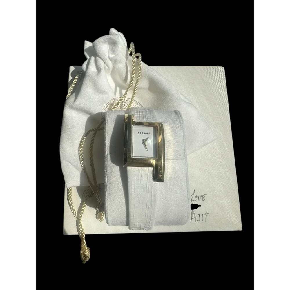 VERSACE Greca White Leather Woman's Watch VELU1218 Preowned